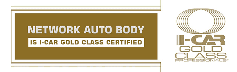 I-CAR Gold Class certification logo for Network Auto Body, emphasizing industry recognition and commitment to quality standards in collision repair services.