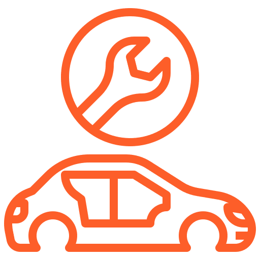 Car silhouette with wrench icon above, representing expert auto repair services at Barry's Paint Shop, emphasizing quality and precision in vehicle restoration.