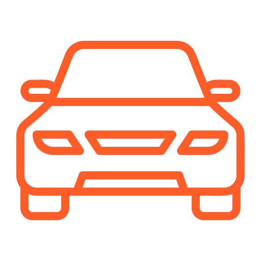 Front view of a stylized car icon, representing automotive services and quality repairs at Barry's Paint Shop Stevens.