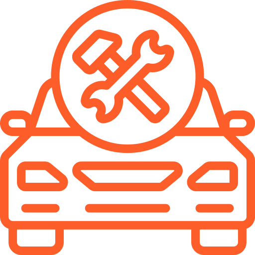 Car icon featuring a hammer and wrench symbol, representing Barry's Paint Shop's auto repair and painting services, emphasizing quality and reliability.